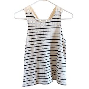 Madewell Chunky Knit Tank Top Size Small Ribbon Halter Navy and Cream Striped